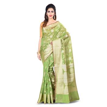 Mehandi Woman Mercerize Cotton Silk Banarasi Saree 1