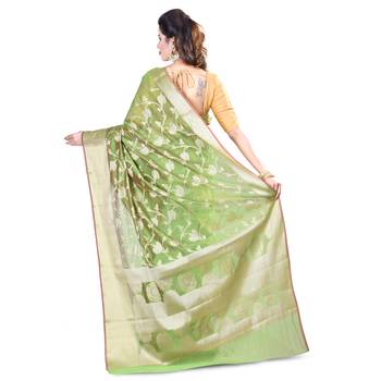 Mehandi Woman Mercerize Cotton Silk Banarasi Saree 2
