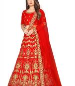 Red Embrodery Satin Attractive Lehngha Lehngha Choli With Blouse