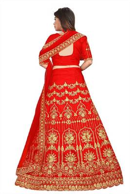 Red Embrodery Satin Attractive Lehngha Lehngha Choli With Blouse 3