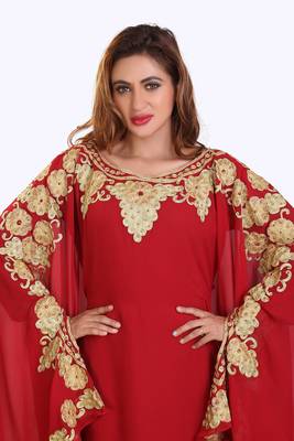 red moroccan islamic dubai kaftan farasha aari and stone work dress 2