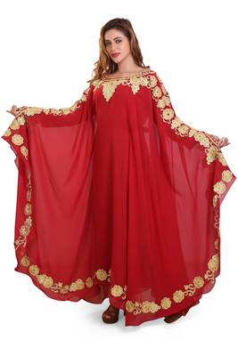 red moroccan islamic dubai kaftan farasha aari and stone work dress 3