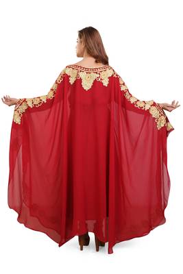 red moroccan islamic dubai kaftan farasha aari and stone work dress 4