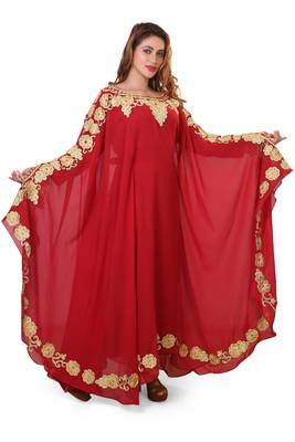 red moroccan islamic dubai kaftan farasha aari and stone work dress 5