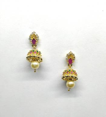 Gold Ruby Diamond Jhumki Earrings 1