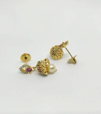 Gold Ruby Diamond Jhumki Earrings 2