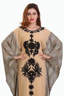 beige moroccan islamic dubai kaftan farasha aari and stone work dress 2