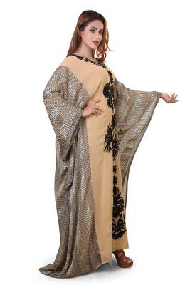 beige moroccan islamic dubai kaftan farasha aari and stone work dress 3