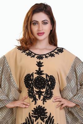 beige moroccan islamic dubai kaftan farasha aari and stone work dress 4