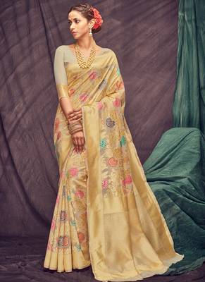 Golden Woven Cotton Silk Saree With Blouse 1