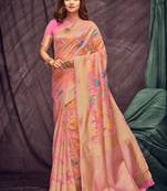 Pink Woven Cotton Silk Saree With Blouse