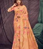 Peach Woven Cotton Silk Saree With Blouse
