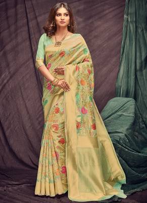 Green Woven Cotton Silk Saree With Blouse 1