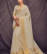 White Woven Linen Saree With Blouse