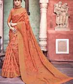 Orange Woven Cotton Saree With Blouse