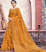 Yellow Woven Cotton Saree With Blouse