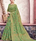 Green Woven Cotton Saree With Blouse