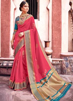 Pink Woven Art Silk Saree With Blouse 1