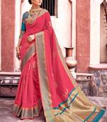 Pink Woven Art Silk Saree With Blouse