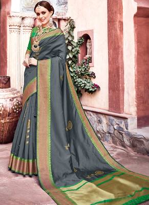 Grey Woven Art Silk Saree With Blouse 1