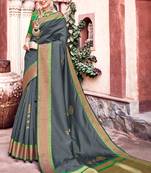 Grey Woven Art Silk Saree With Blouse