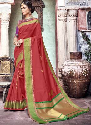 Maroon Woven Art Silk Saree With Blouse 1