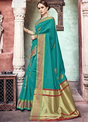 Blue Woven Art Silk Saree With Blouse 1