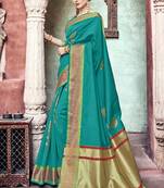 Blue Woven Art Silk Saree With Blouse