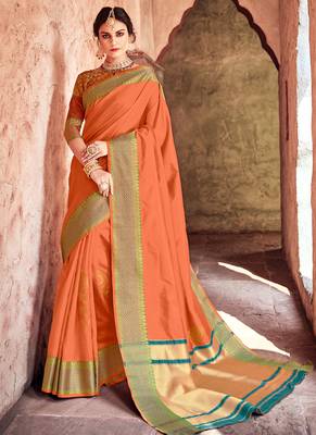 Orange Woven Art Silk Saree With Blouse 1
