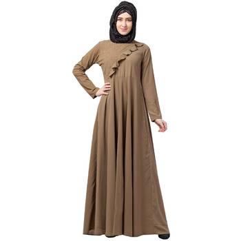 Designer Beige Umbrella Abaya With Pearl Handwork 1
