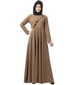 Designer Beige Umbrella Abaya With Pearl Handwork