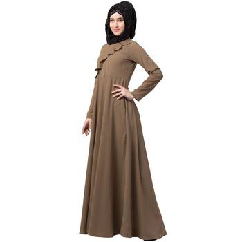 Designer Beige Umbrella Abaya With Pearl Handwork 2