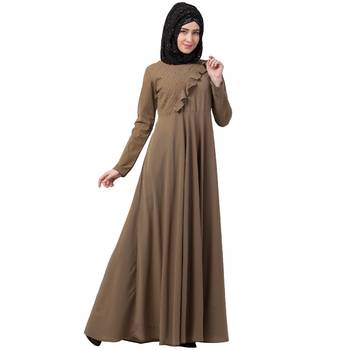 Designer Beige Umbrella Abaya With Pearl Handwork 3