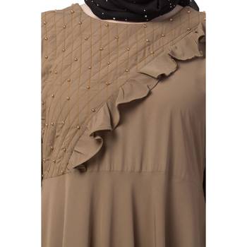 Designer Beige Umbrella Abaya With Pearl Handwork 5
