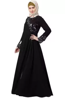 Premium Black Party Wear Abaya With Sequins Work