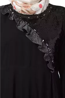 Premium Black Party Wear Abaya With Sequins Work