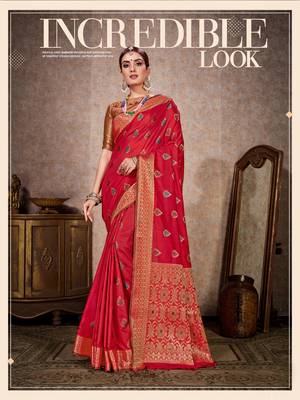 Red woven art silk saree with blouse 1