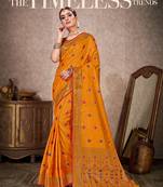 Yellow woven art silk saree with blouse