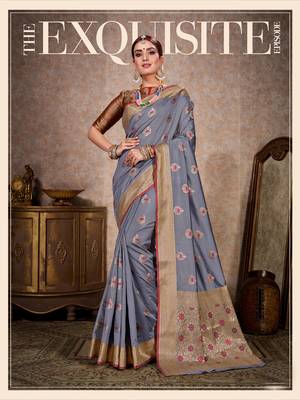 Grey woven art silk saree with blouse 1