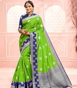 Light green woven art silk saree with blouse