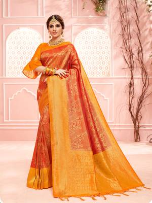 Red woven art silk saree with blouse 1