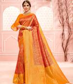 Red woven art silk saree with blouse