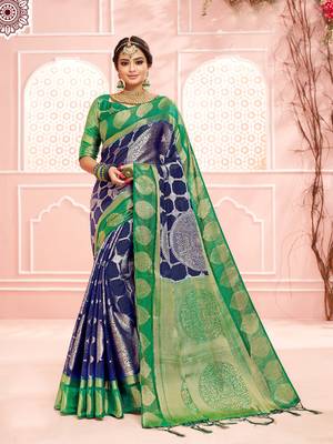 Blue woven art silk saree with blouse 1