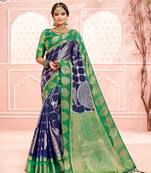 Blue woven art silk saree with blouse