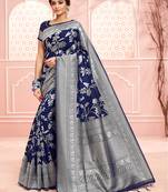 Blue woven art silk saree with blouse
