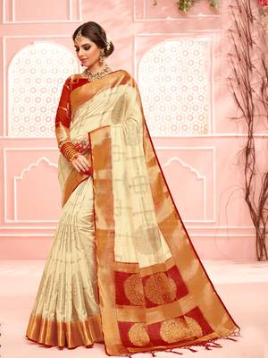 Cream woven art silk saree with blouse 1