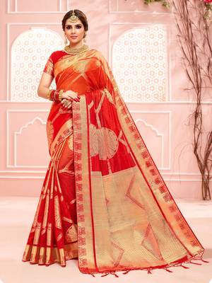 Red woven art silk saree with blouse 1