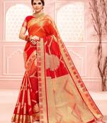 Red woven art silk saree with blouse