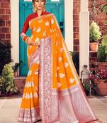 Orange woven art silk saree with blouse