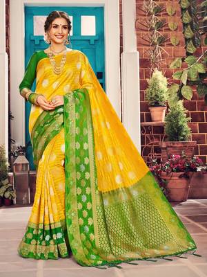 Yellow woven art silk saree with blouse 1